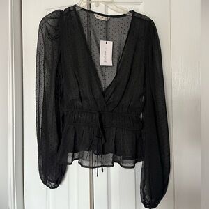 Stradivarius womens long sleeve sheer polka dot shirt M